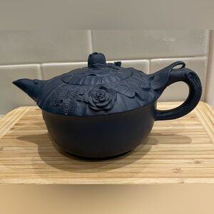 Chinese clay teapot with flowers & leaves design
